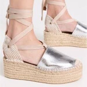 Schutz Silver Espadrille Platform Sandals (WORN ONCE)